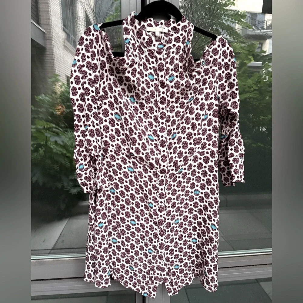 MAJE Ralinka Printed Cold-Shoulder Dress Button Down in Size 3 US Large